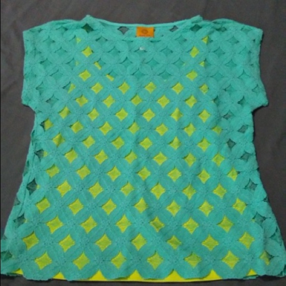 NWOT..casual, beachy green/blue lattice lace over tank top